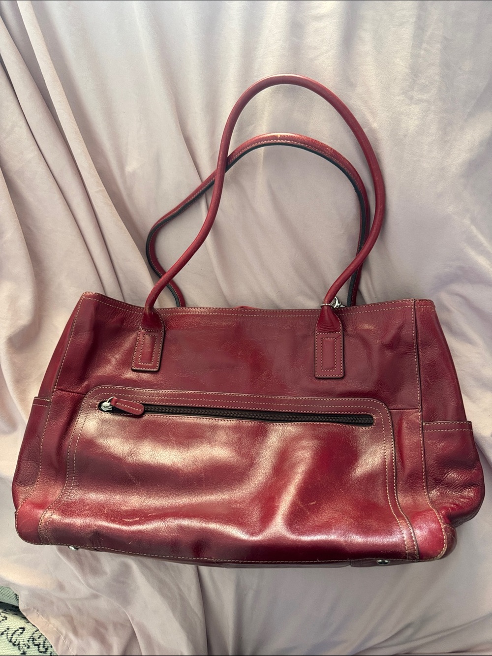 Fossil Red Leather Tote Laptop Bag - Stylish Everyday Carry briefcase